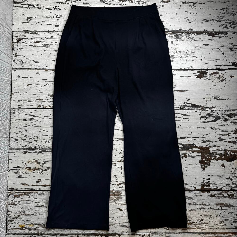 Lands' End Pull On Pants Black Sport Knit Wide Leg Size Large Tall Elastic Waist - Picture 2 of 13